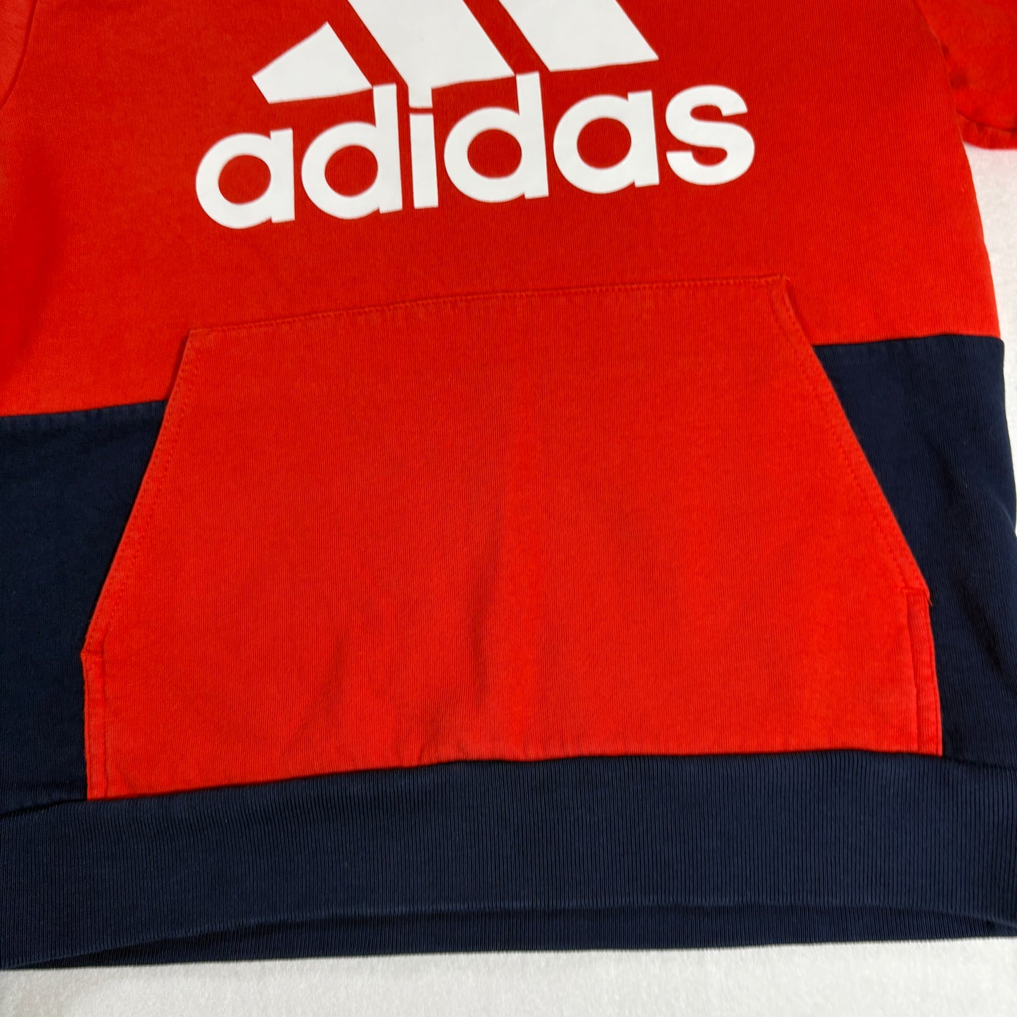 Adidas Kids Hoodie Red Navy Pullover Sweatshirt Logo Medium 10/12