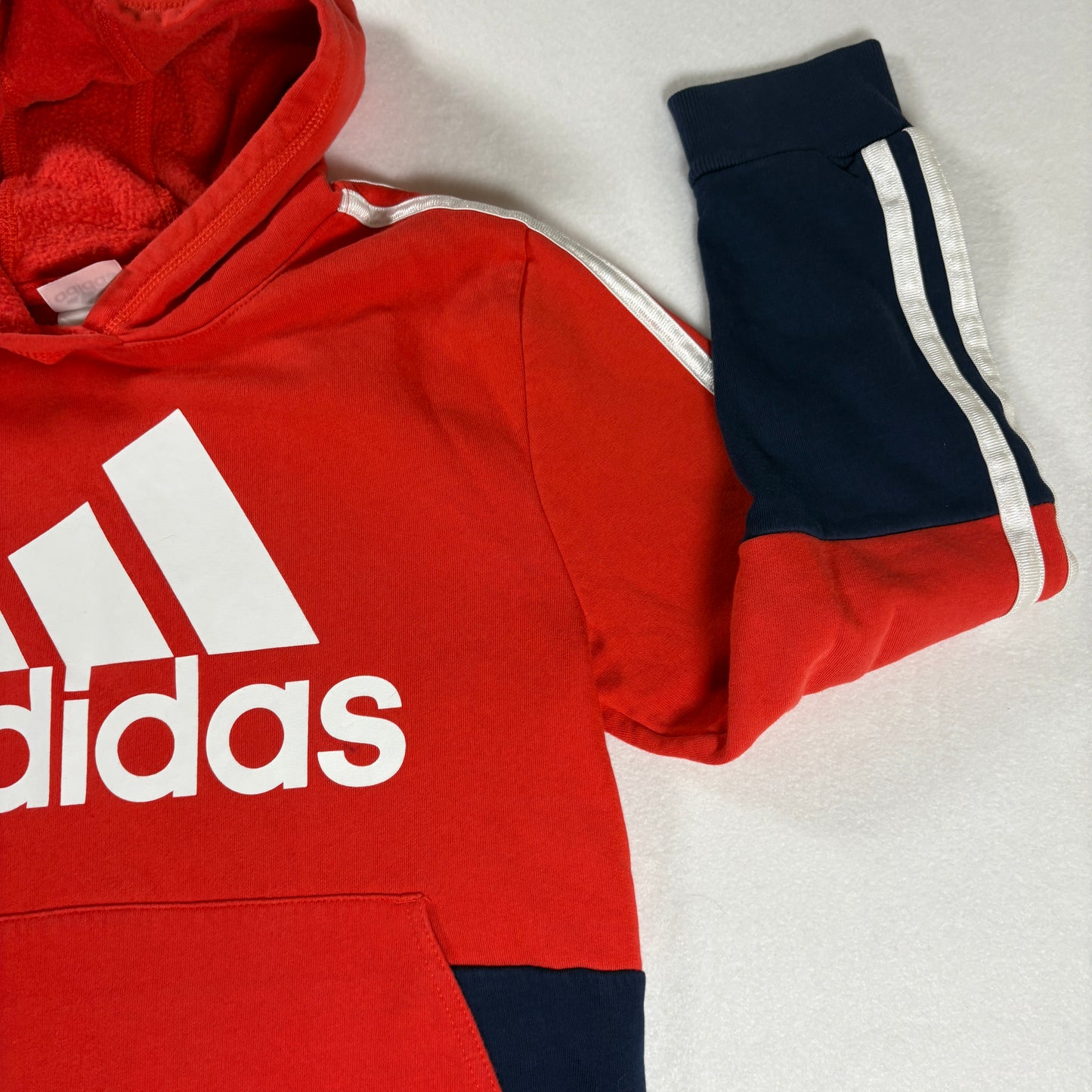 Adidas Kids Hoodie Red Navy Pullover Sweatshirt Logo Medium 10/12