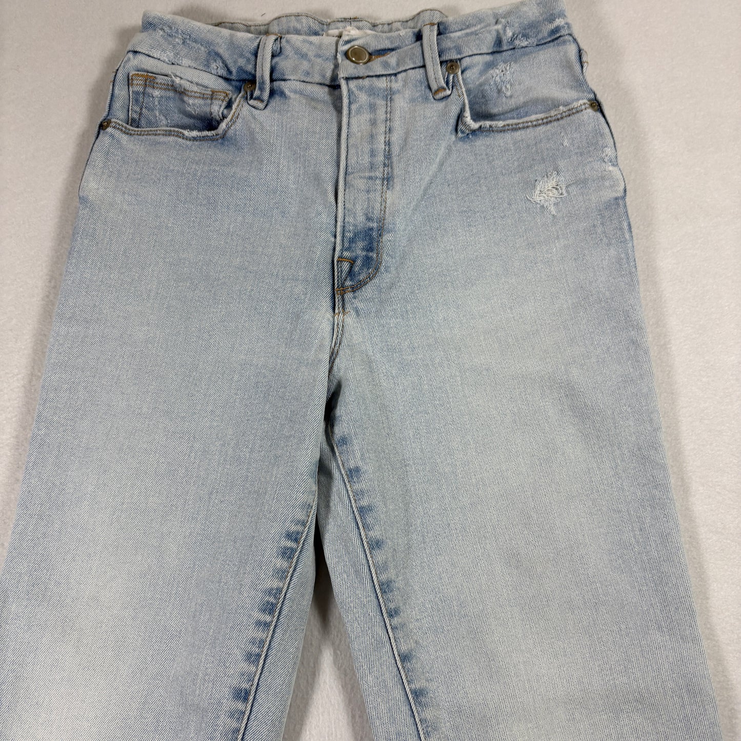 Good American Womens Jeans 4/27 Light Wash Distressed Ripped Y2K Grunge Denim
