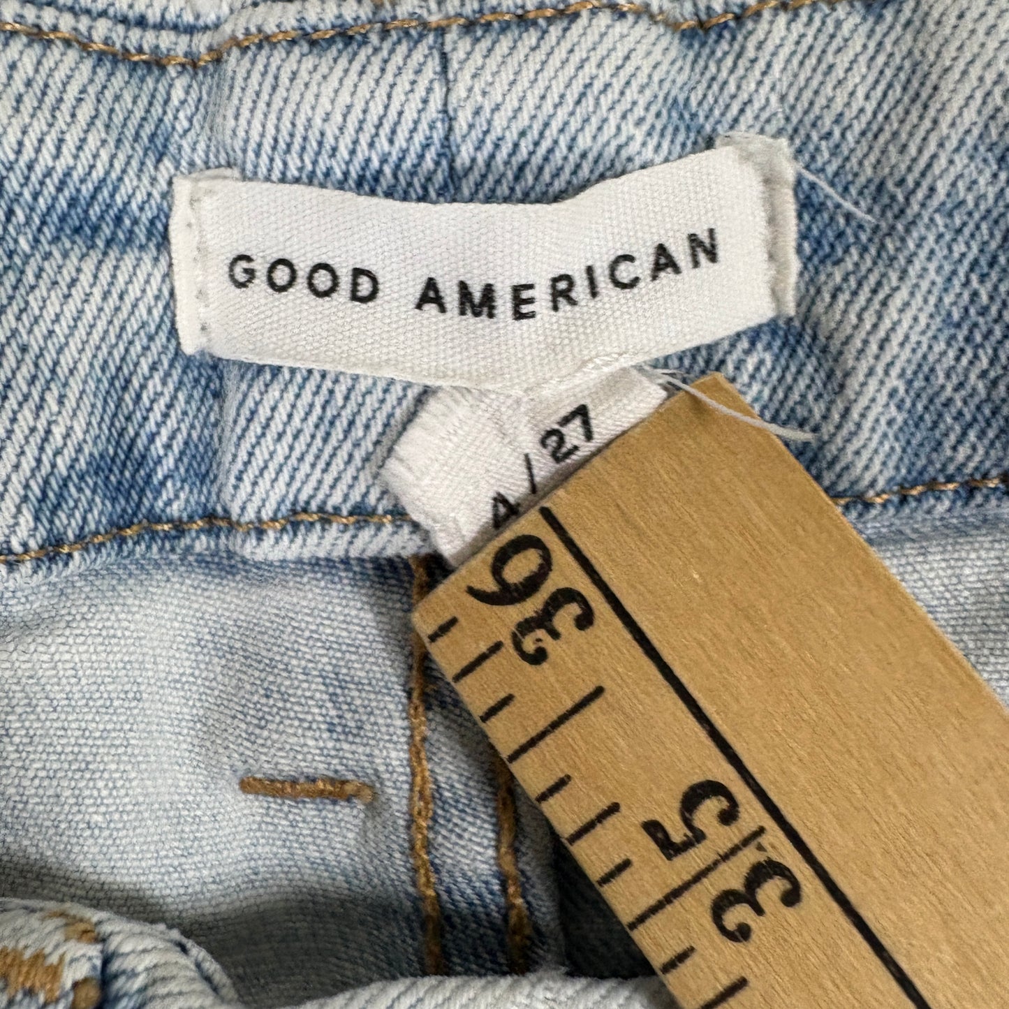 Good American Womens Jeans 4/27 Light Wash Distressed Ripped Y2K Grunge Denim