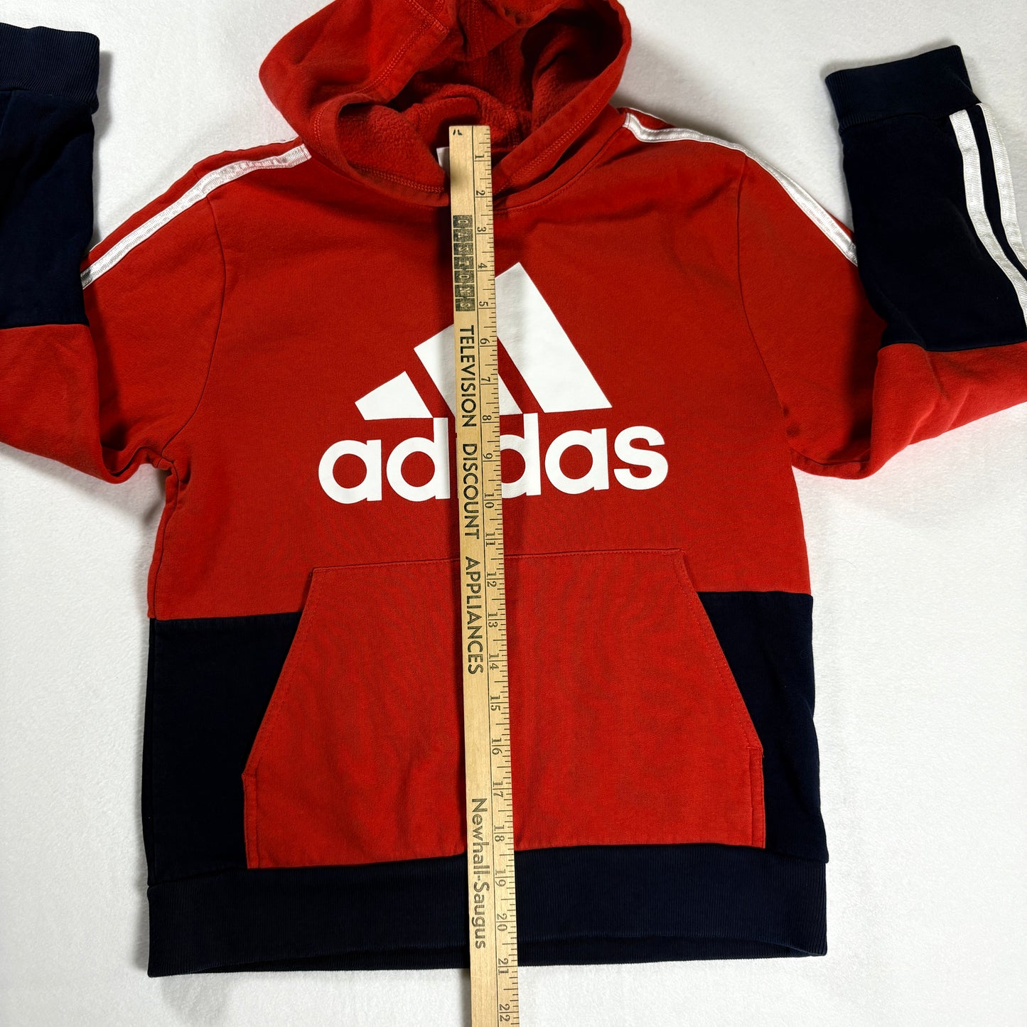 Adidas Kids Hoodie Red Navy Pullover Sweatshirt Logo Medium 10/12