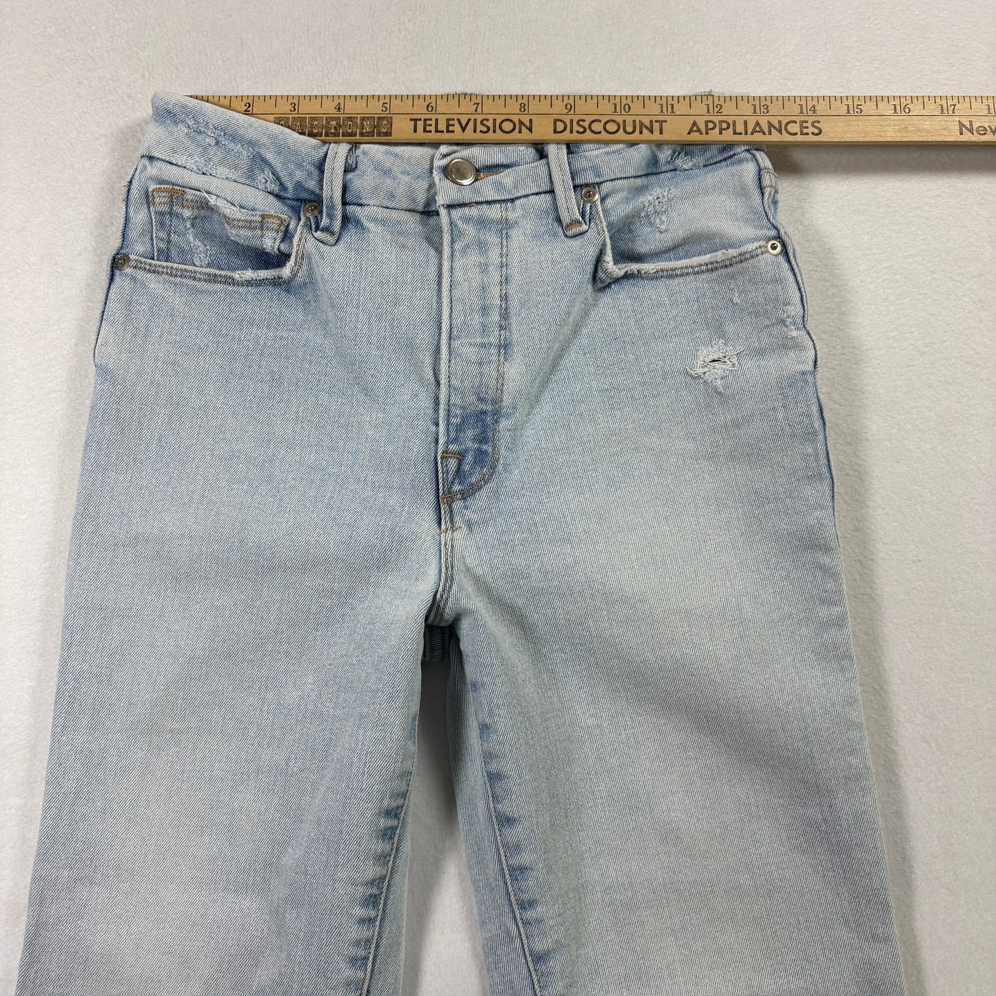 Good American Womens Jeans 4/27 Light Wash Distressed Ripped Y2K Grunge Denim