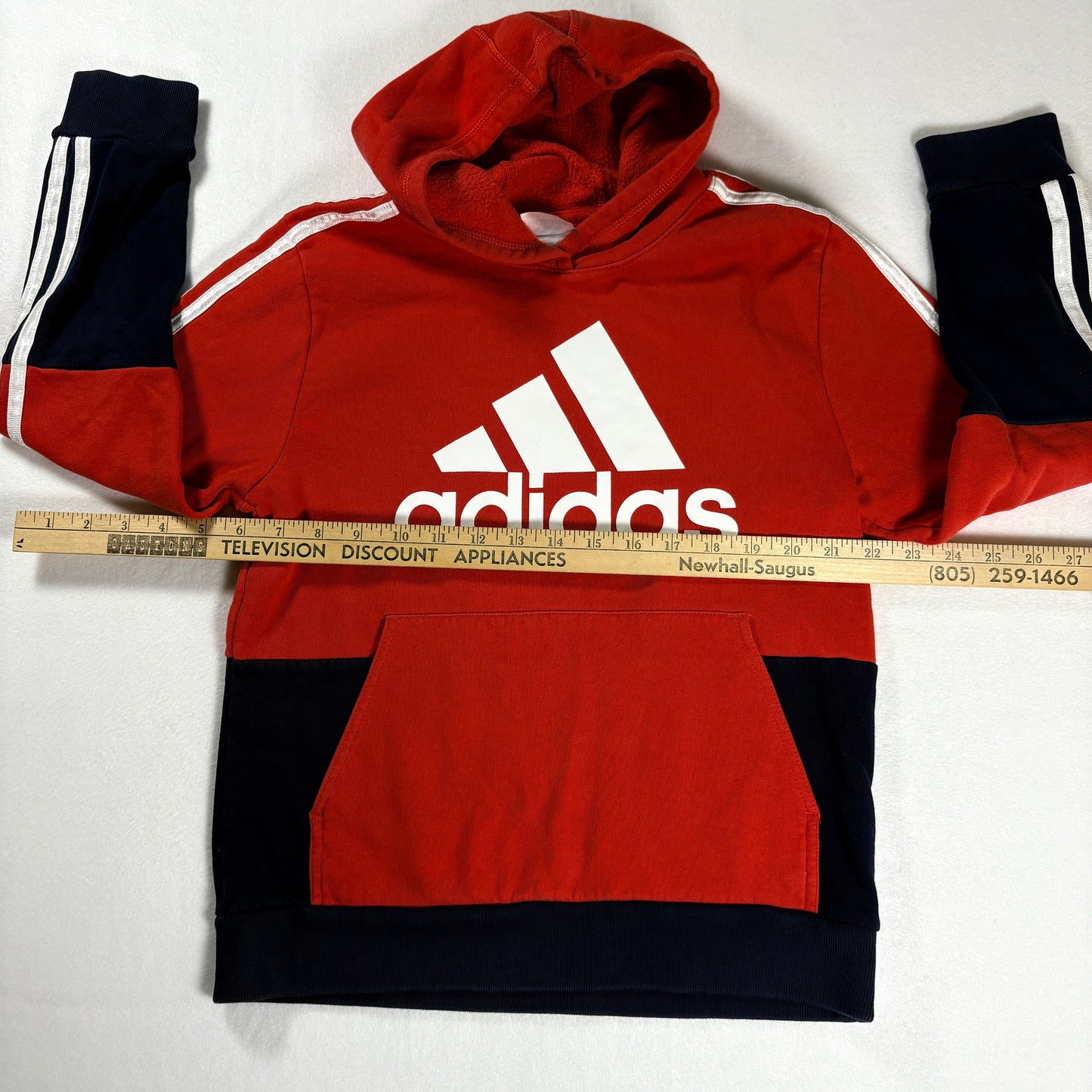 Adidas Kids Hoodie Red Navy Pullover Sweatshirt Logo Medium 10/12