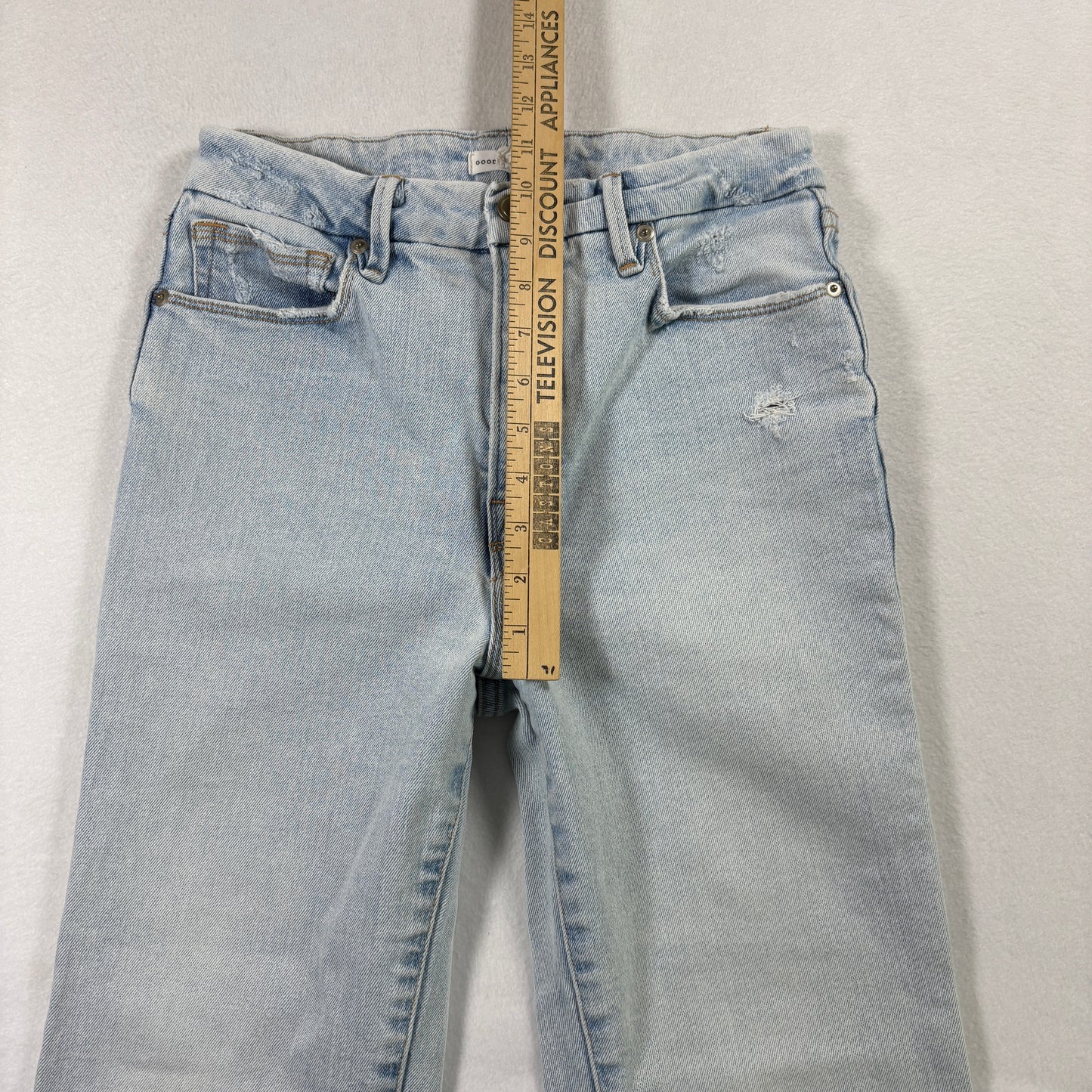 Good American Womens Jeans 4/27 Light Wash Distressed Ripped Y2K Grunge Denim