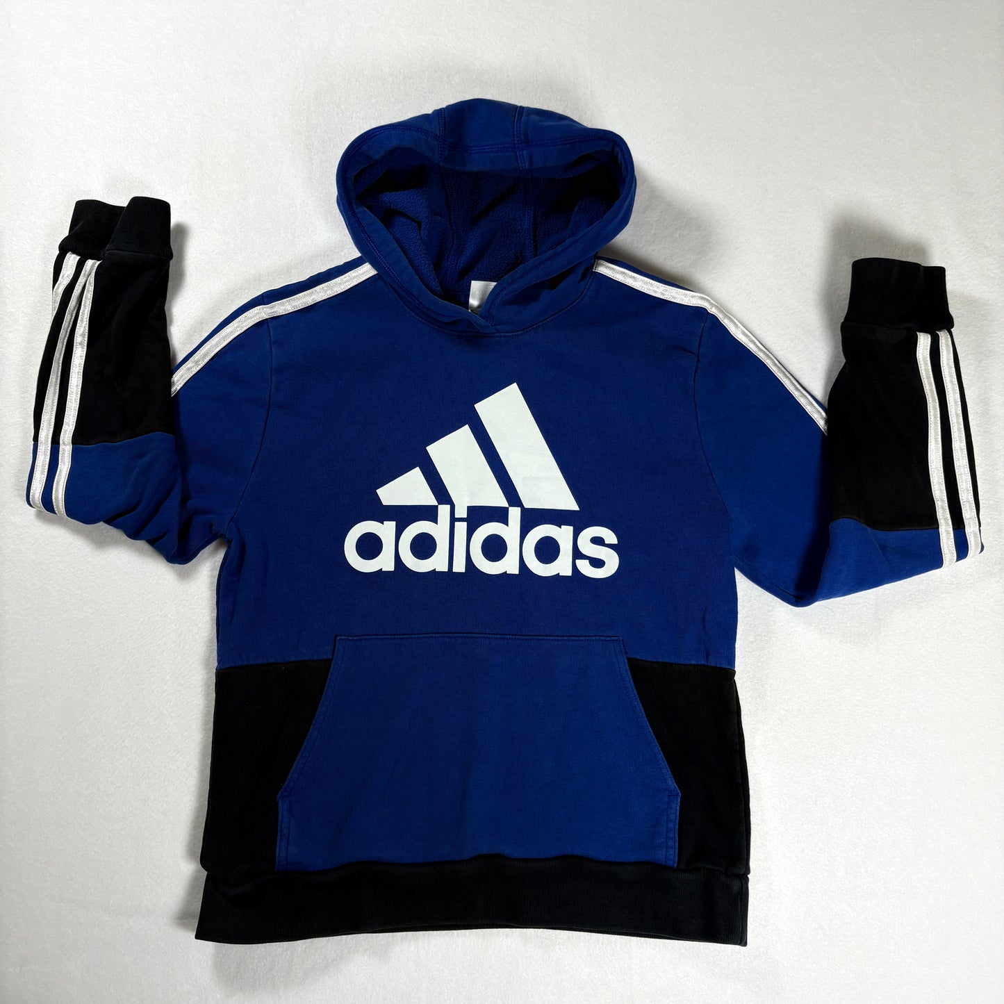 Adidas Kids Hoodie Blue Black Pullover Sweatshirt Logo Medium 10/12