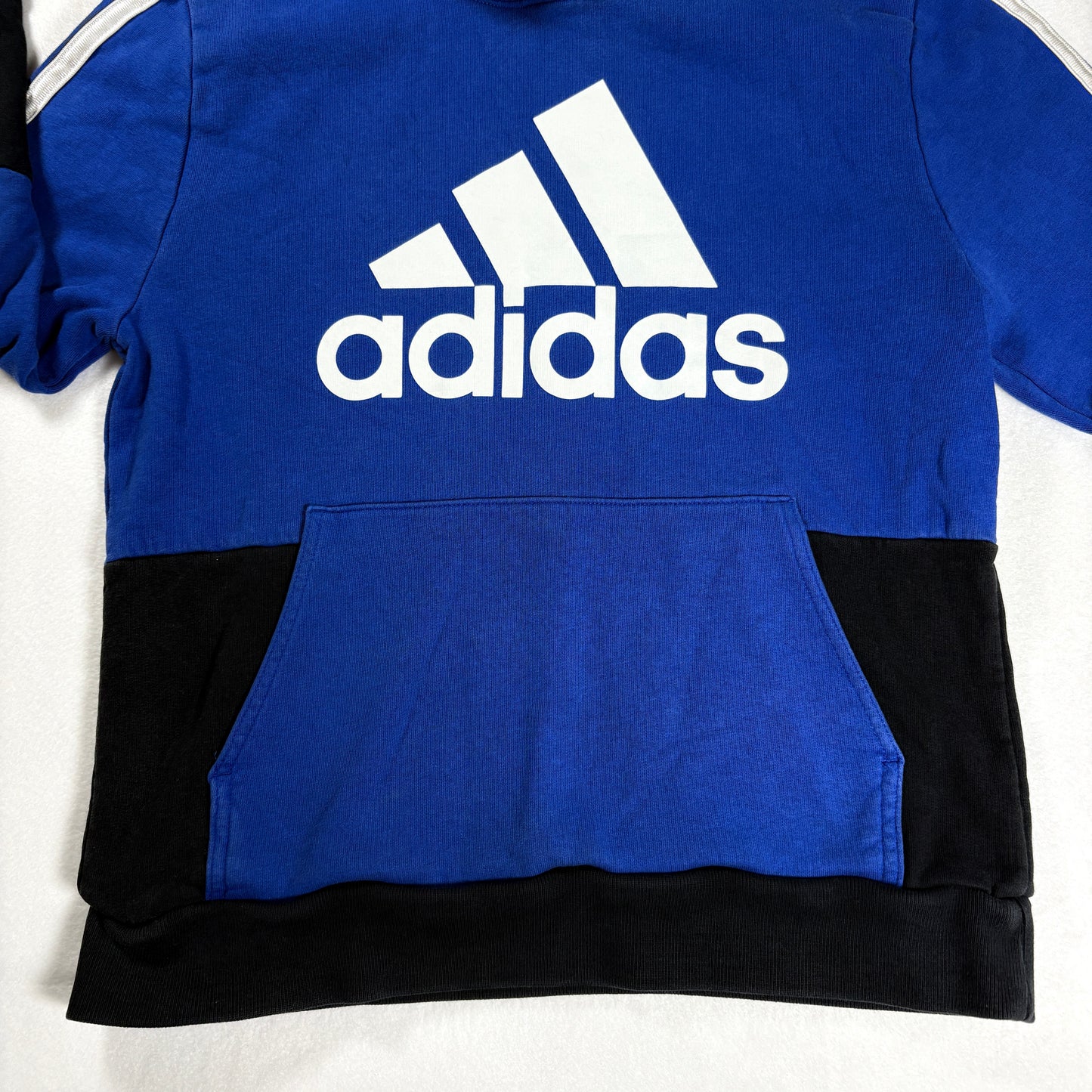 Adidas Kids Hoodie Blue Black Pullover Sweatshirt Logo Medium 10/12
