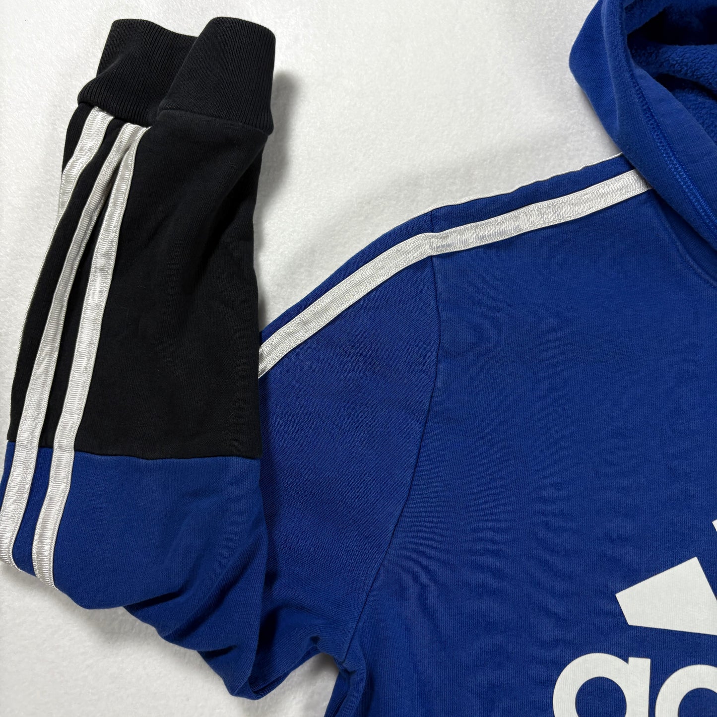 Adidas Kids Hoodie Blue Black Pullover Sweatshirt Logo Medium 10/12