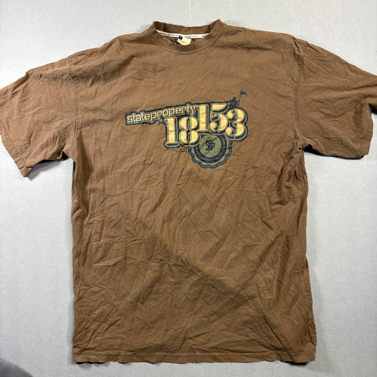 Y2K Skate Graphic T Shirt State Property SD Logo 3X Fits Like X Brown