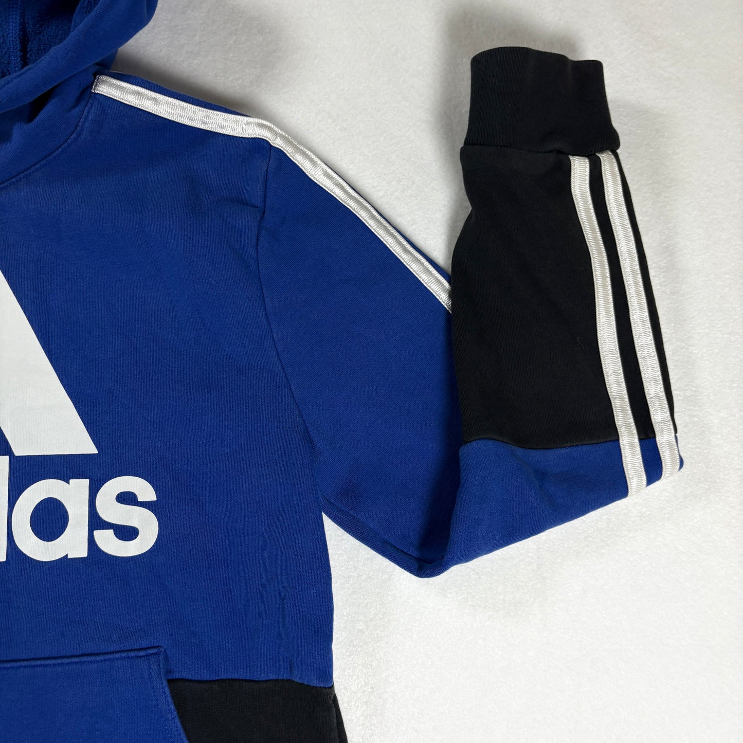 Adidas Kids Hoodie Blue Black Pullover Sweatshirt Logo Medium 10/12