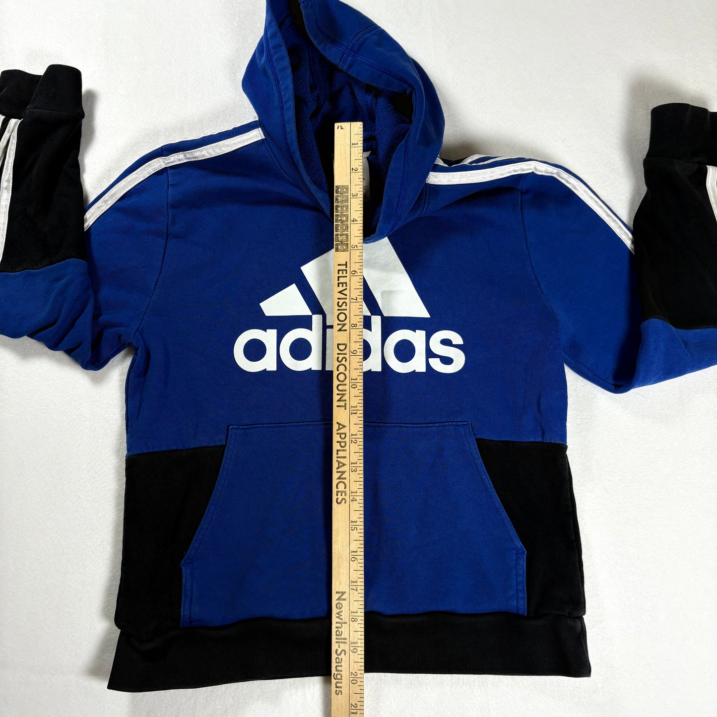 Adidas Kids Hoodie Blue Black Pullover Sweatshirt Logo Medium 10/12