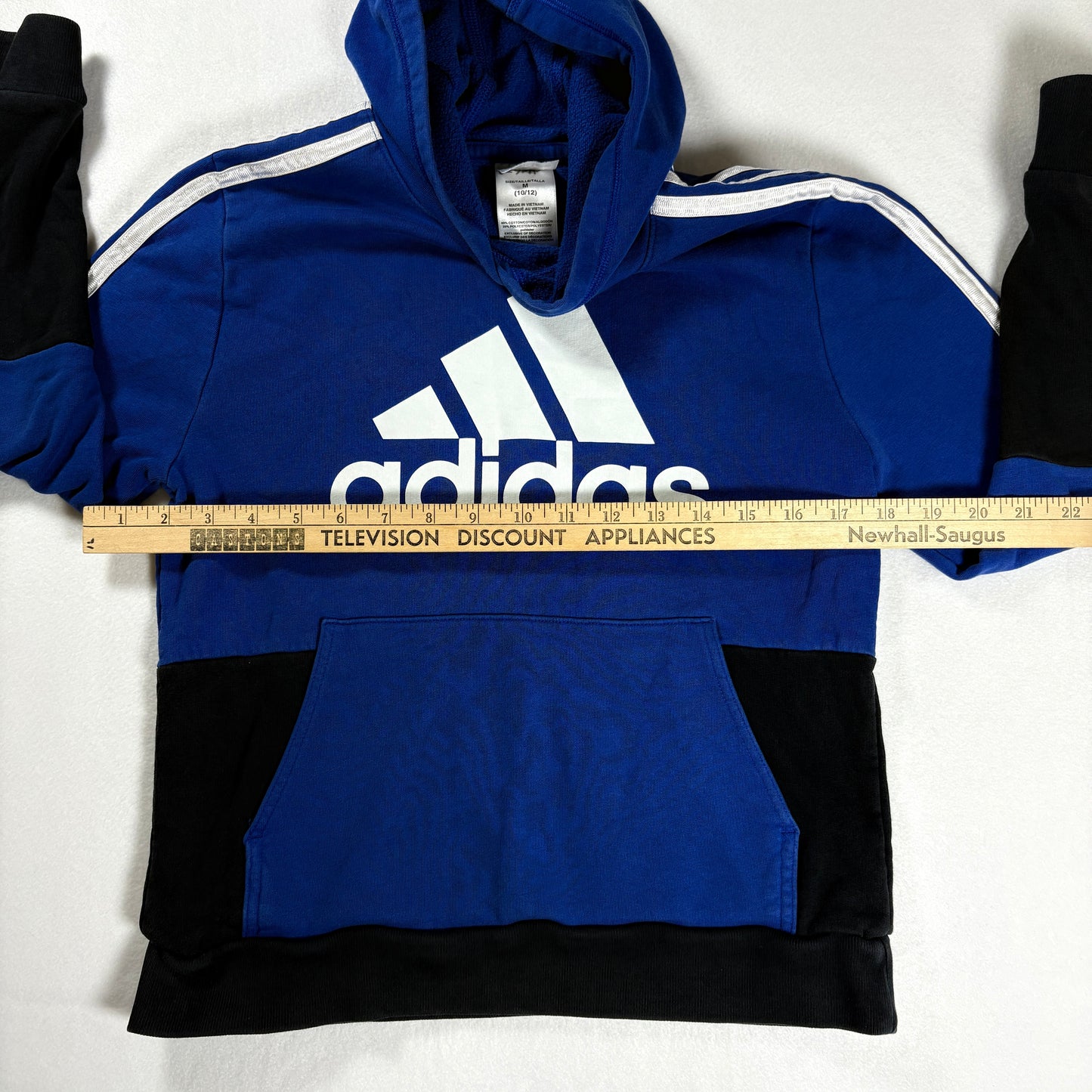 Adidas Kids Hoodie Blue Black Pullover Sweatshirt Logo Medium 10/12