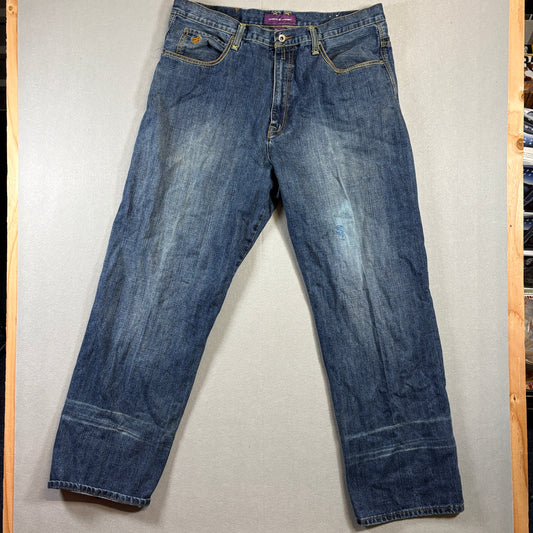 Y2K Straight Leg Denim Rocawear 38 Fits Like 38X31 Blue Streetwear Logo Fade