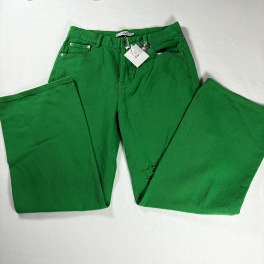 Adika Jeans Women’s Green Denim Pants Wide Leg High Rise Size L New w/ Tags