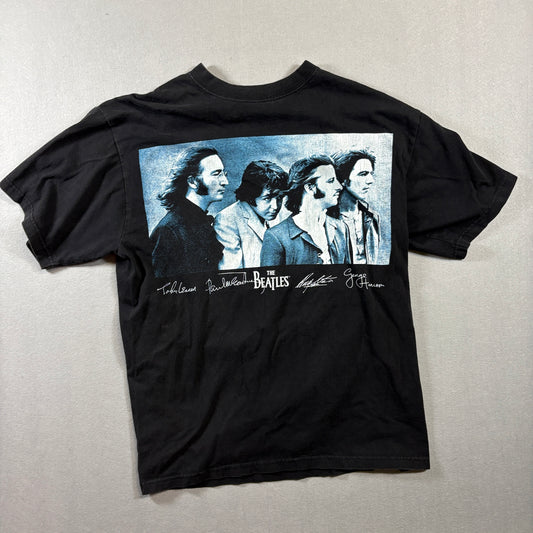 Vintage Beatles Band Tee XL Fits Like X Black Graphic Rock Music Shirt Y2K