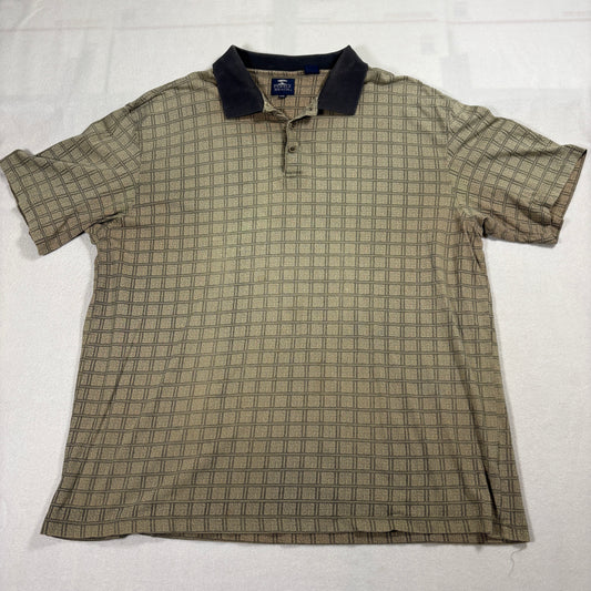 Pebble Beach Polo Shirt Mens XXL Beige Brown Geometric Knit Golf Casual Top