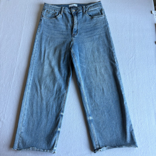 Vervet Womens Straight Leg Jeans 32 Light Wash Raw Hem Stretch Denim High Rise