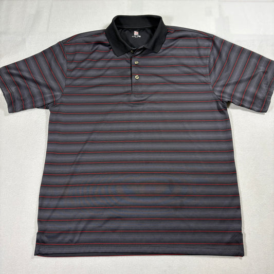 2Under Polo Shirt Mens L Gray Red Stripe Golf Performance Moisture Wicking Top