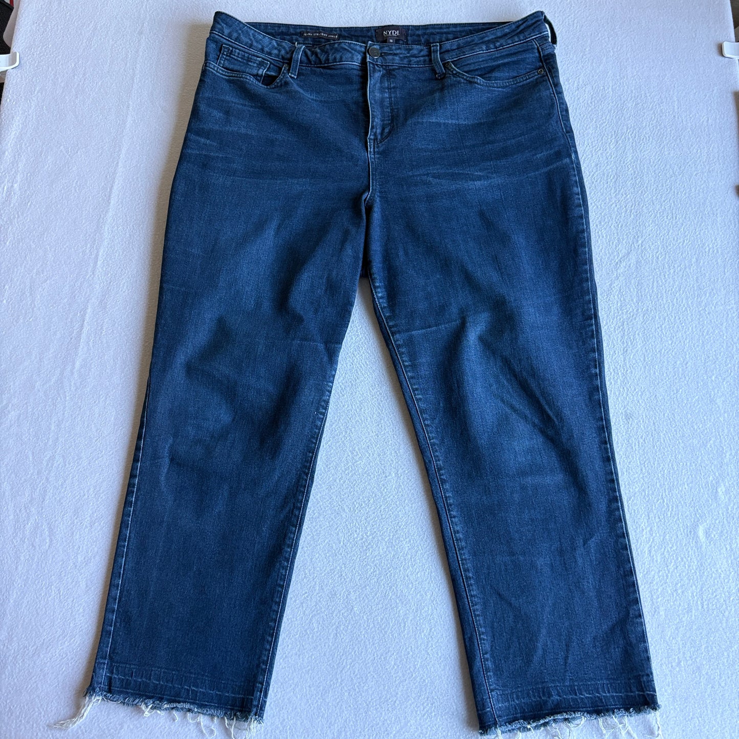NYDJ Jenna Straight Ankle Womens 16 Dark Wash Stretch Denim Raw Hem Ankle Jeans