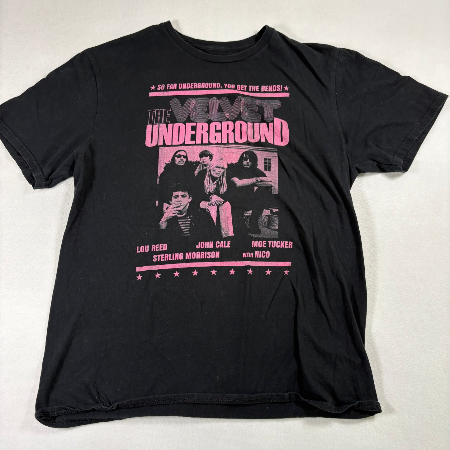 Velvet Underground Mens Band T Shirt Black Pink Graphic Tee Vintage 90s Grunge XL