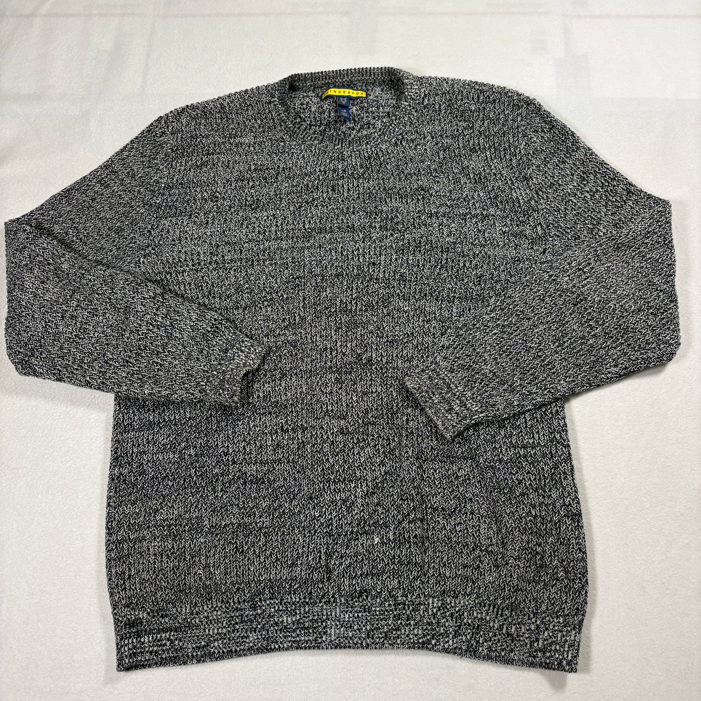 Prince & Fox Sweater Mens L Gray Black Marled Knit Crew Neck Casual Pullover