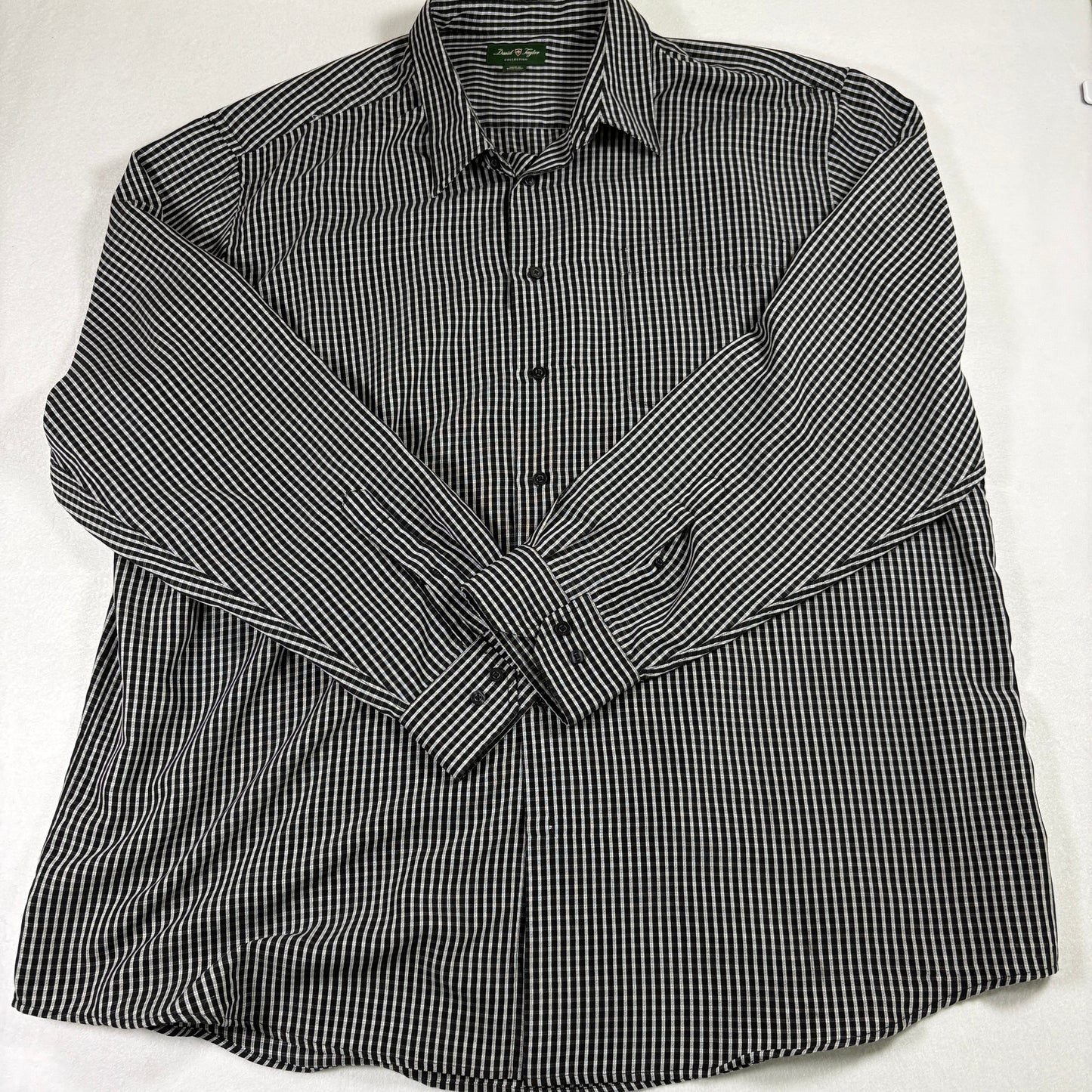 David Taylor Mens Shirt 3XLT Black White Plaid Button Front Long Sleeve Big Tall