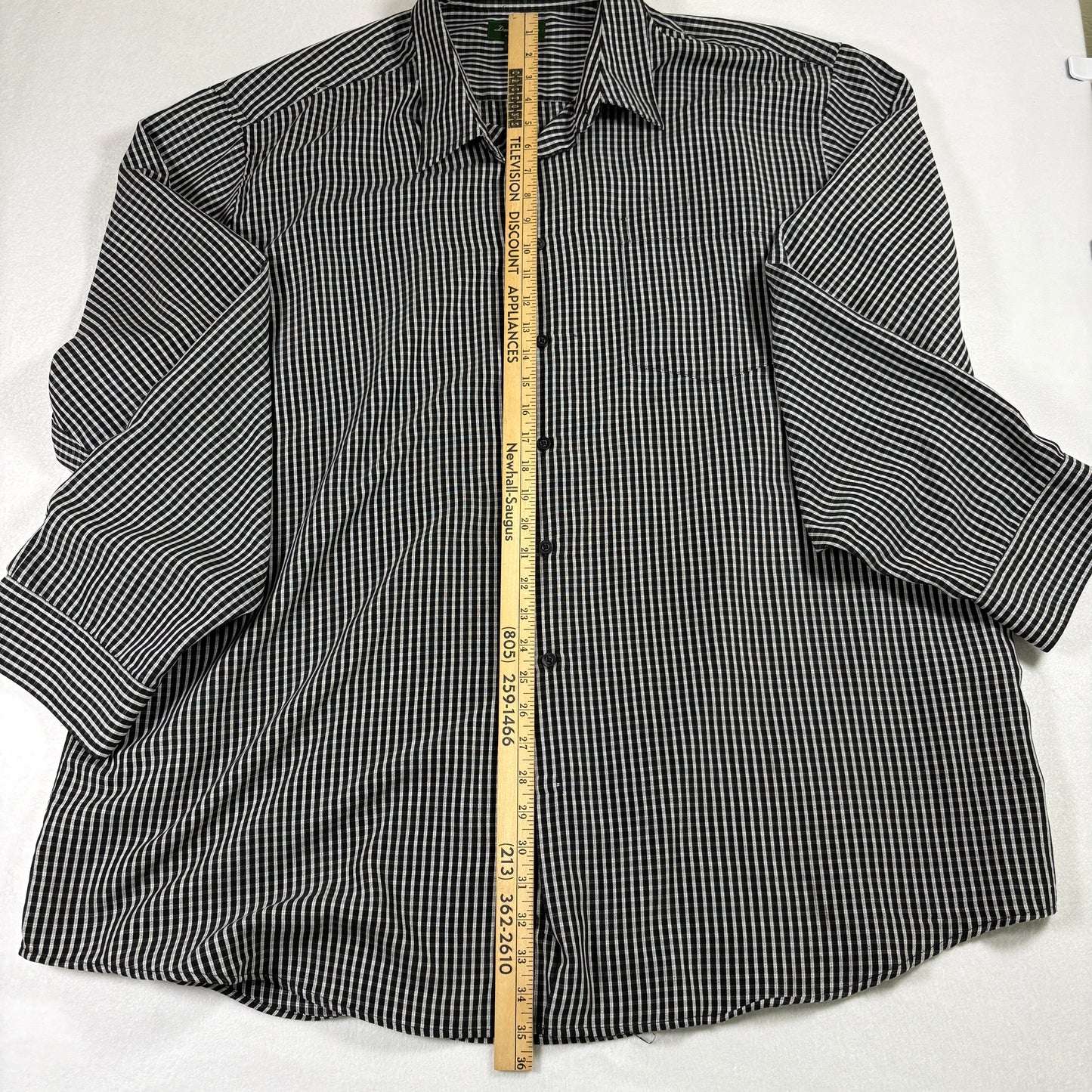 David Taylor Mens Shirt 3XLT Black White Plaid Button Front Long Sleeve Big Tall