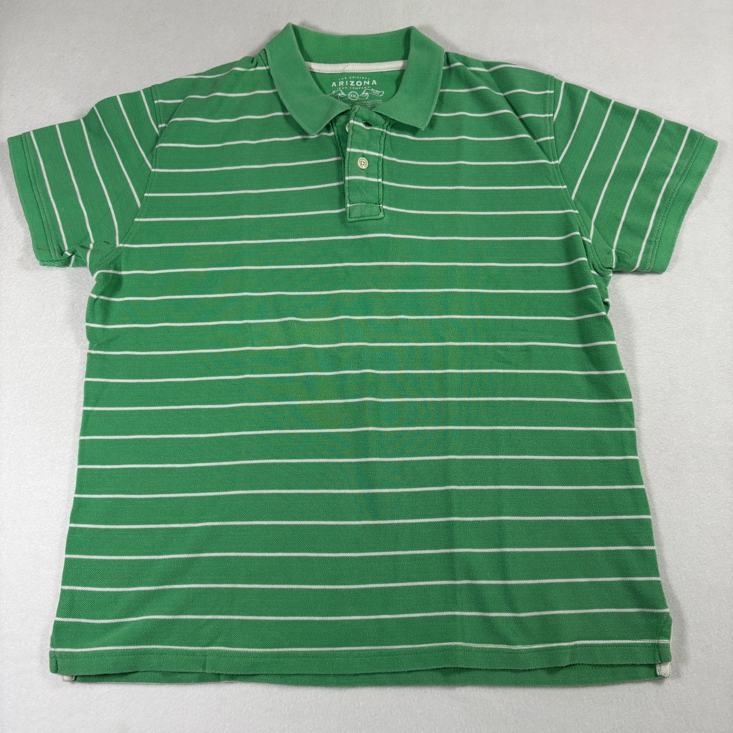 Arizona Jean Co Mens Polo Shirt XXL Green White Striped Short Sleeve Casual Golf