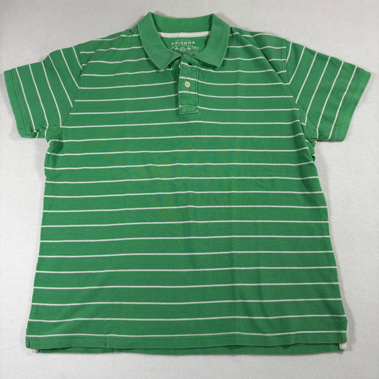 Arizona Jean Co Mens Polo Shirt XXL Green White Striped Short Sleeve Casual Golf