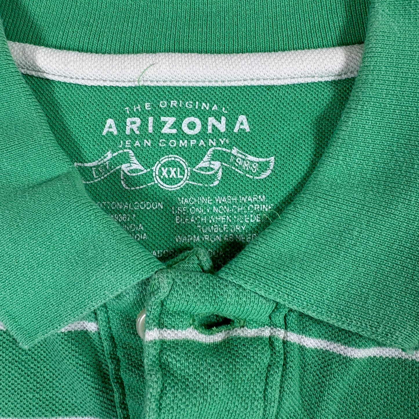 Arizona Jean Co Mens Polo Shirt XXL Green White Striped Short Sleeve Casual Golf