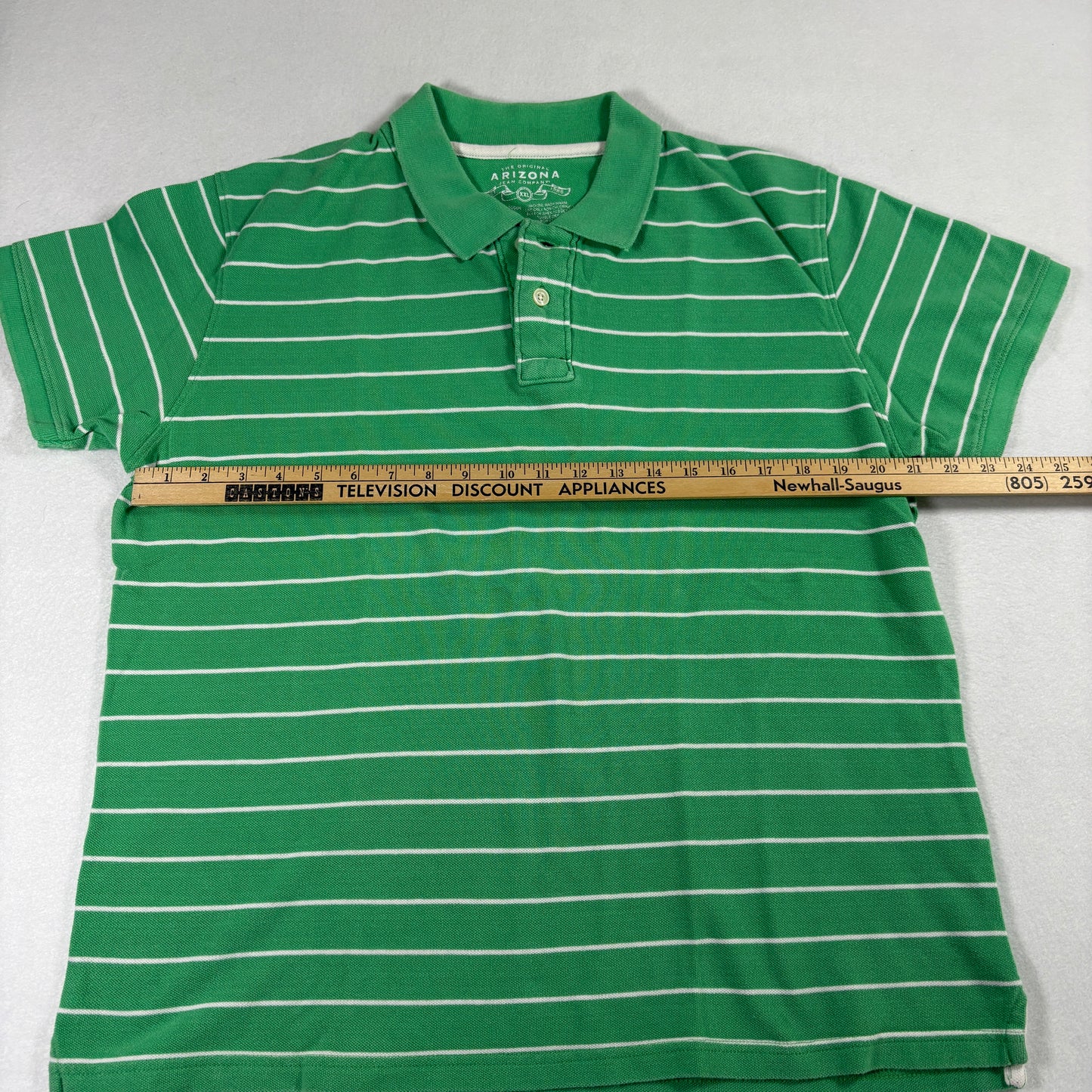 Arizona Jean Co Mens Polo Shirt XXL Green White Striped Short Sleeve Casual Golf