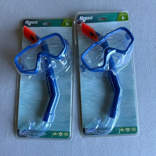 Aqua Youth Snorkel Mask Set Big Island Blue Kids 6+ Mask Snorkel Swim Gear 2 Pack
