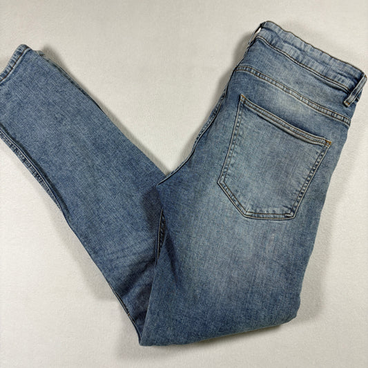 H&M Divided Mens Jeans 34 Skinny Fit Blue Biker Moto Denim Y2K 90s Grunge Vintage