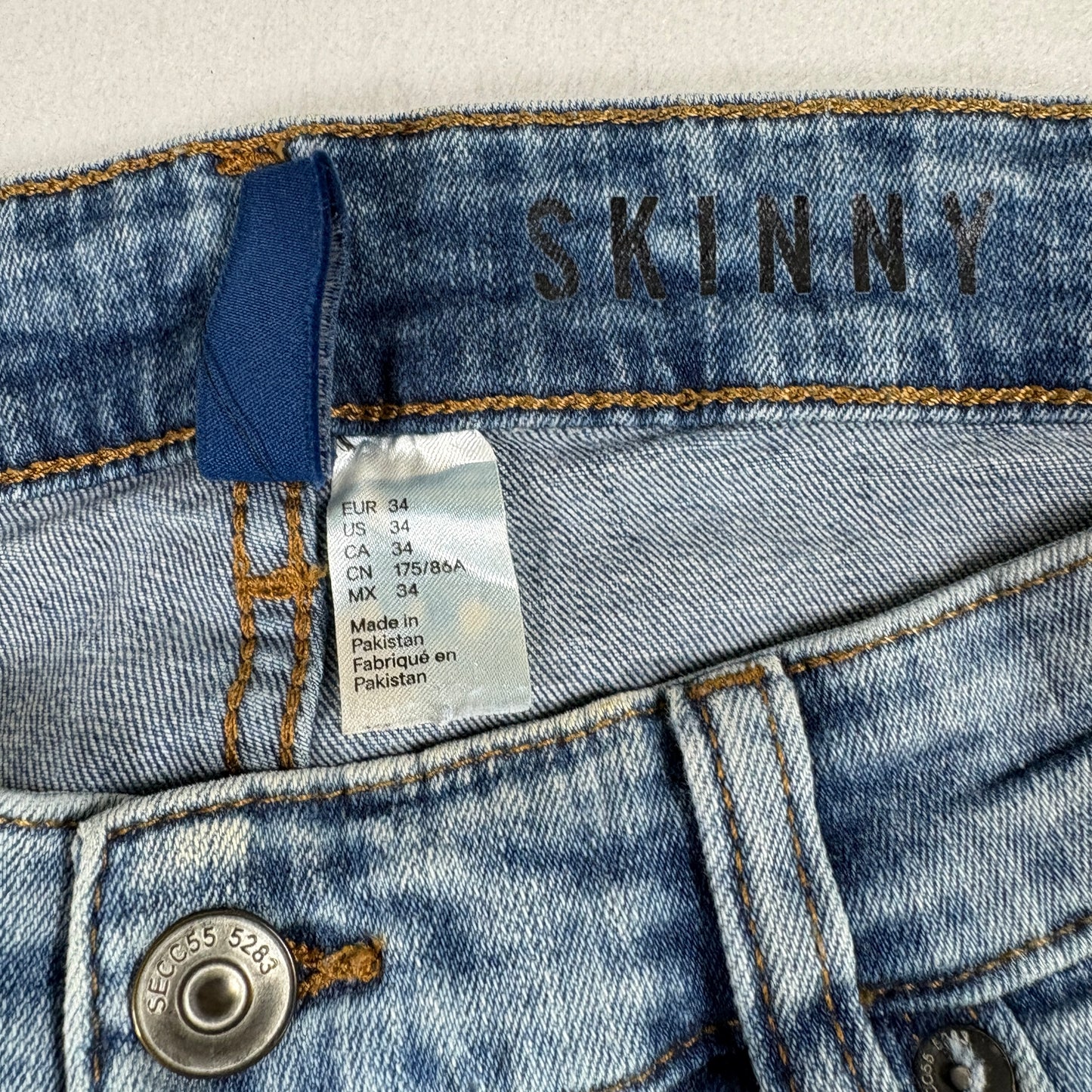 H&M Divided Mens Jeans 34 Skinny Fit Blue Biker Moto Denim Y2K 90s Grunge Vintage