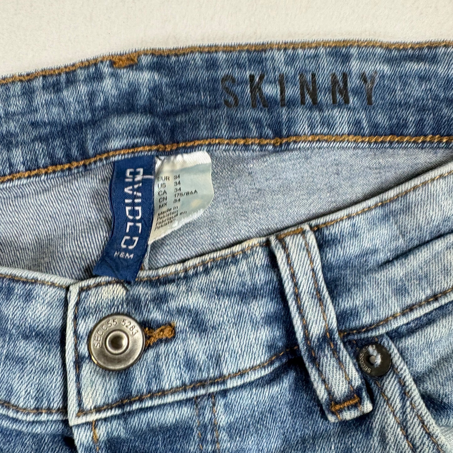 H&M Divided Mens Jeans 34 Skinny Fit Blue Biker Moto Denim Y2K 90s Grunge Vintage