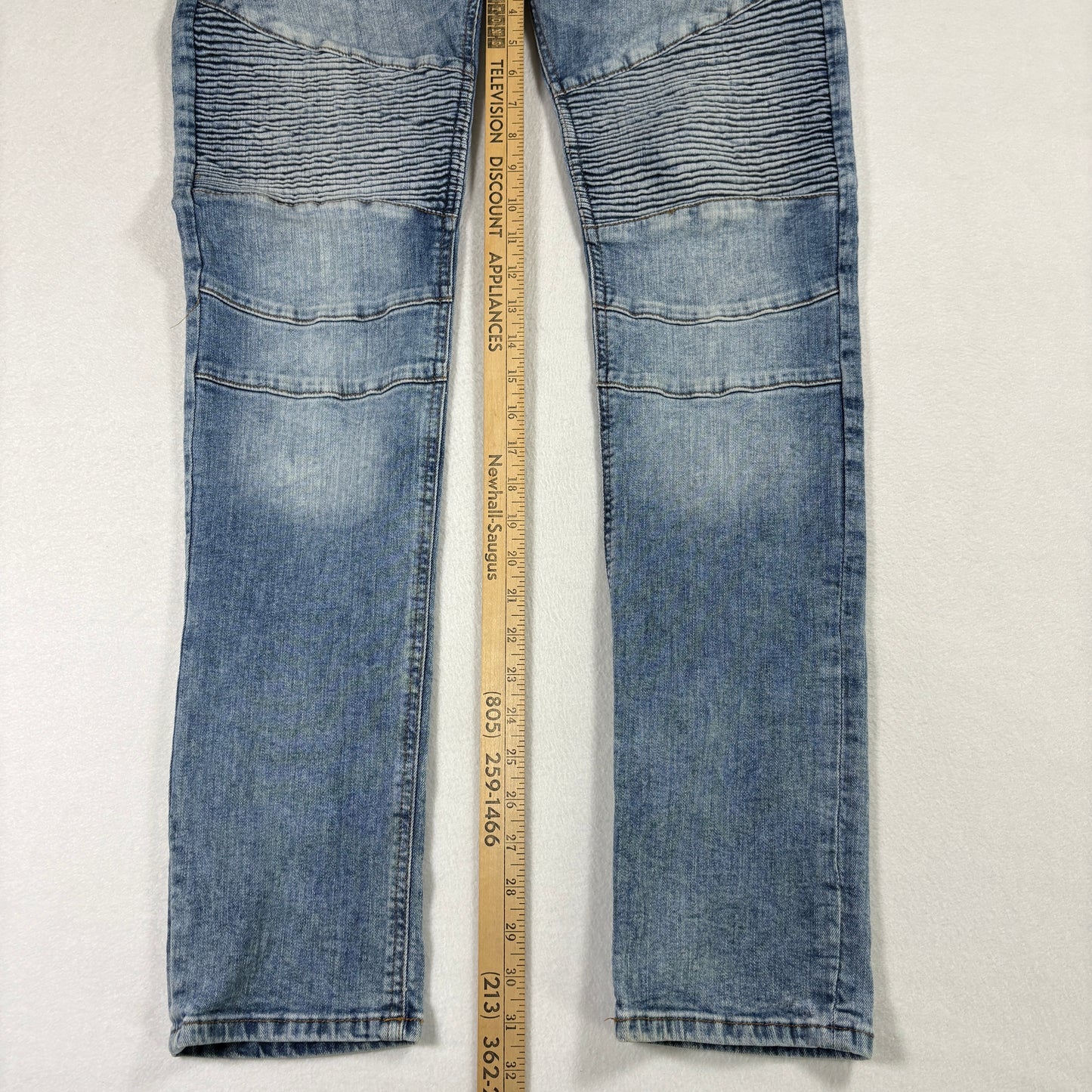 H&M Divided Mens Jeans 34 Skinny Fit Blue Biker Moto Denim Y2K 90s Grunge Vintage