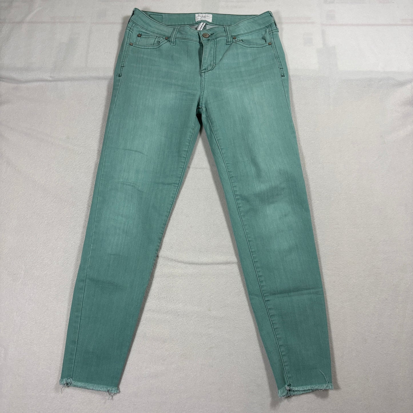 Celebrity Pink Teal Skinny Jeans Womens 9/29 Mid Rise Stretch Ankle Frayed Hem