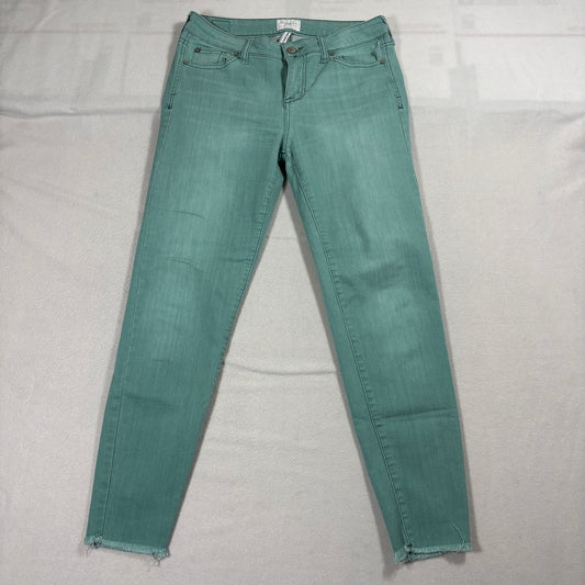 Celebrity Pink Teal Skinny Jeans Womens 9/29 Mid Rise Stretch Ankle Frayed Hem