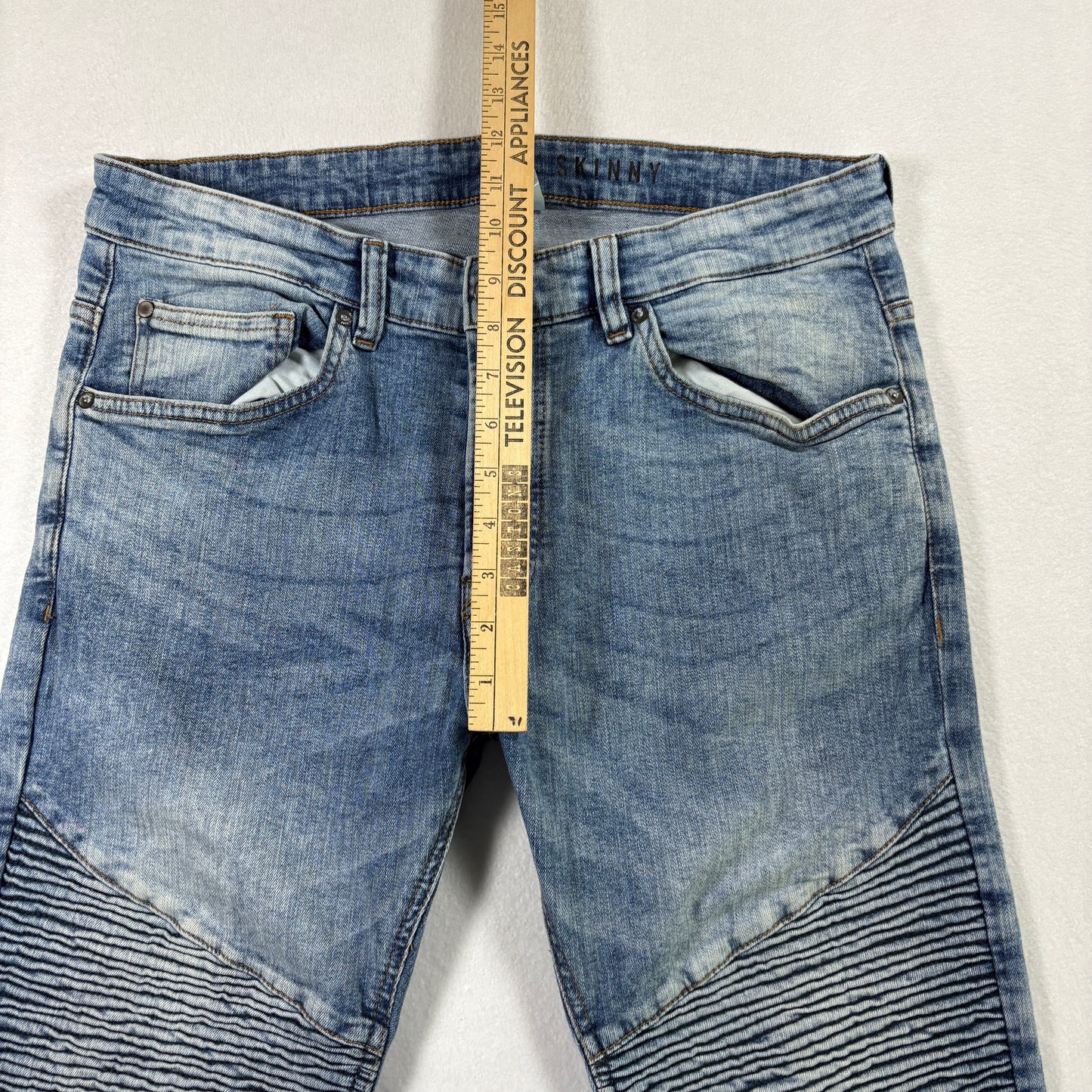 H&M Divided Mens Jeans 34 Skinny Fit Blue Biker Moto Denim Y2K 90s Grunge Vintage