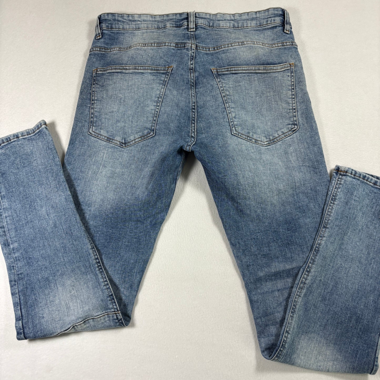 H&M Divided Mens Jeans 34 Skinny Fit Blue Biker Moto Denim Y2K 90s Grunge Vintage