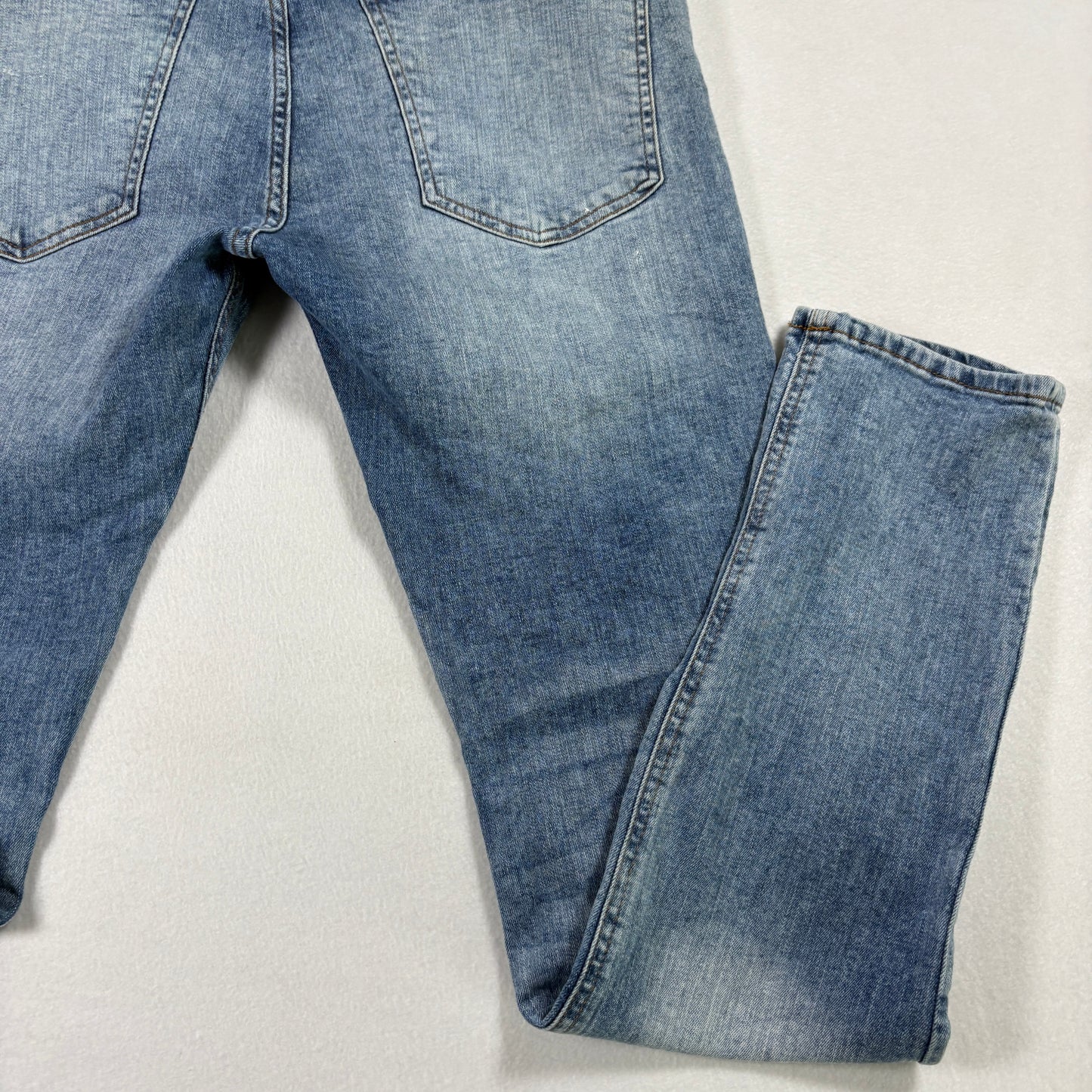 H&M Divided Mens Jeans 34 Skinny Fit Blue Biker Moto Denim Y2K 90s Grunge Vintage