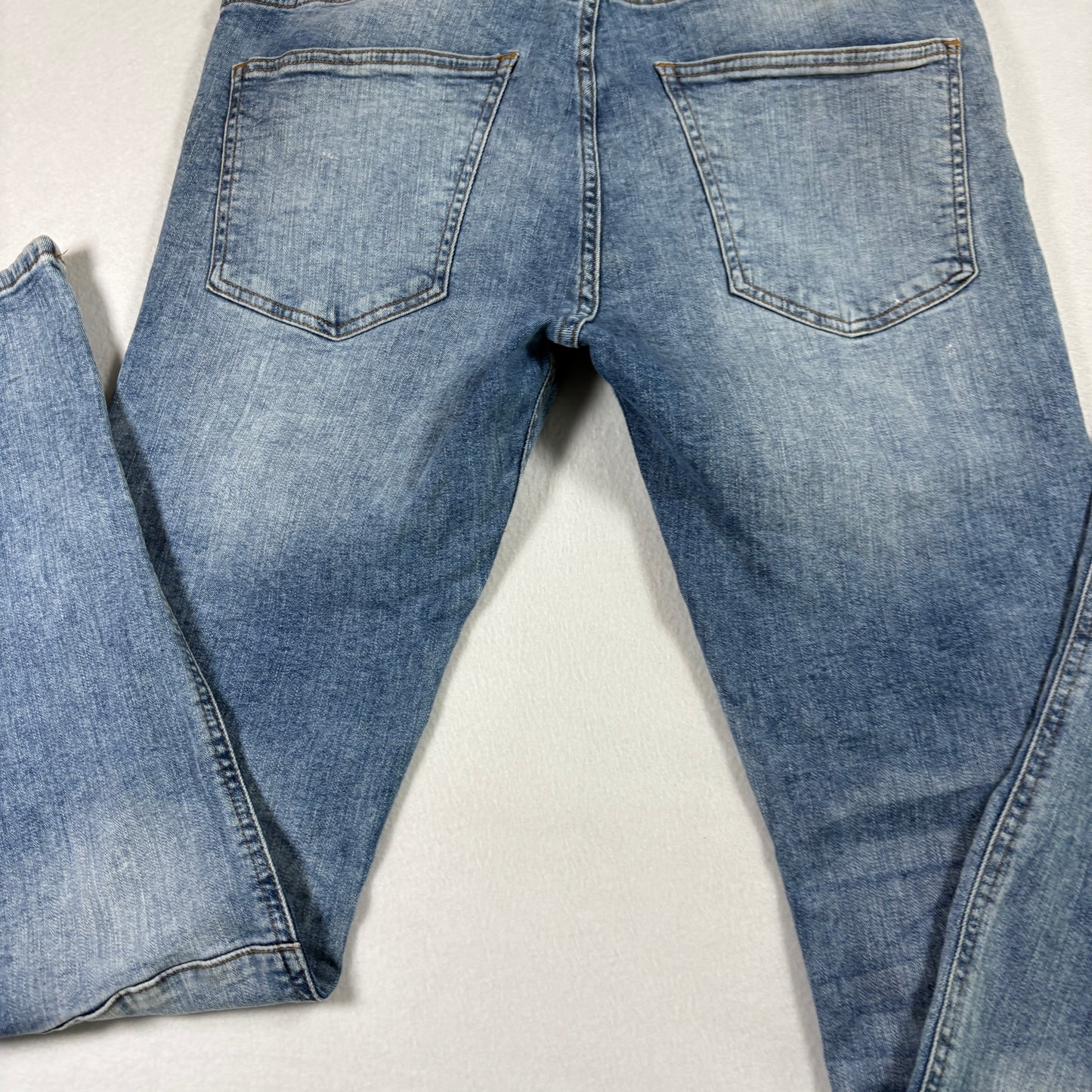 H&M Divided Mens Jeans 34 Skinny Fit Blue Biker Moto Denim Y2K 90s Grunge Vintage