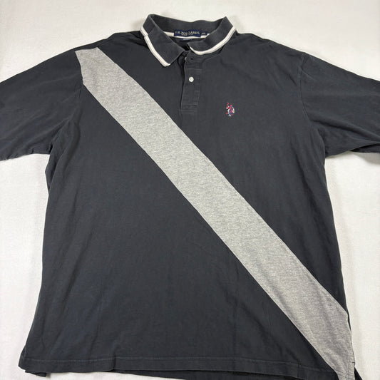 US Polo Assn Mens 3XL Black Gray Diagonal Stripe Polo Shirt Short Sleeve Cotton