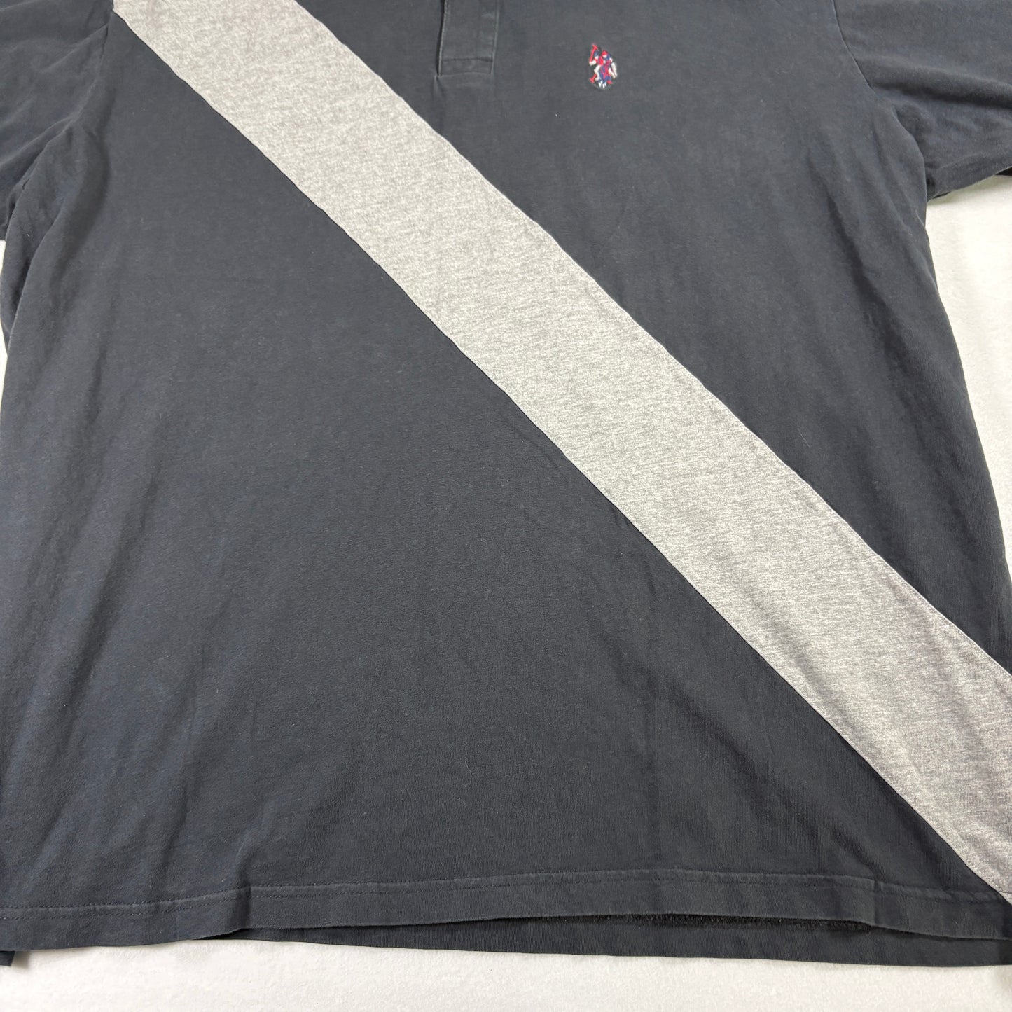 US Polo Assn Mens 3XL Black Gray Diagonal Stripe Polo Shirt Short Sleeve Cotton