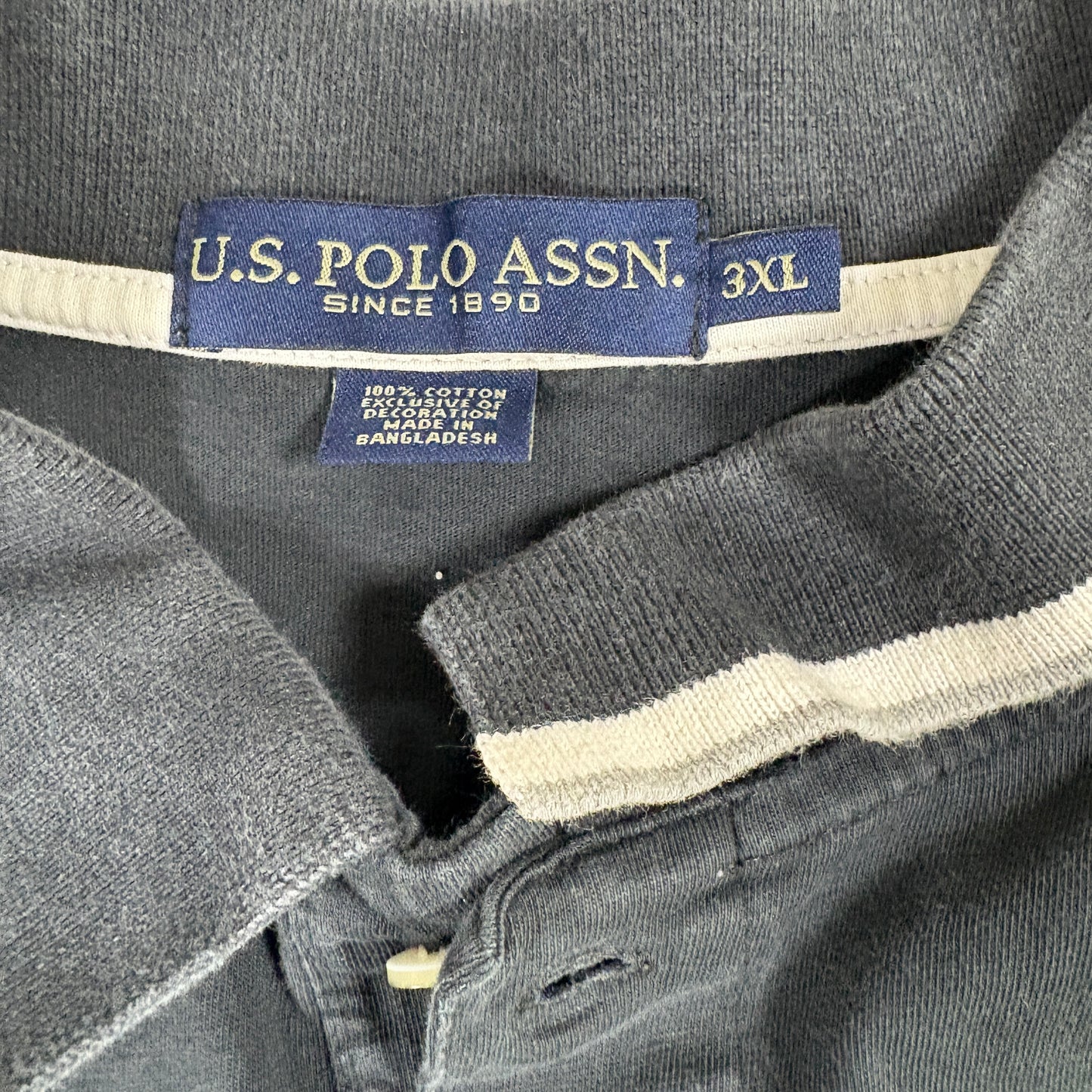 US Polo Assn Mens 3XL Black Gray Diagonal Stripe Polo Shirt Short Sleeve Cotton