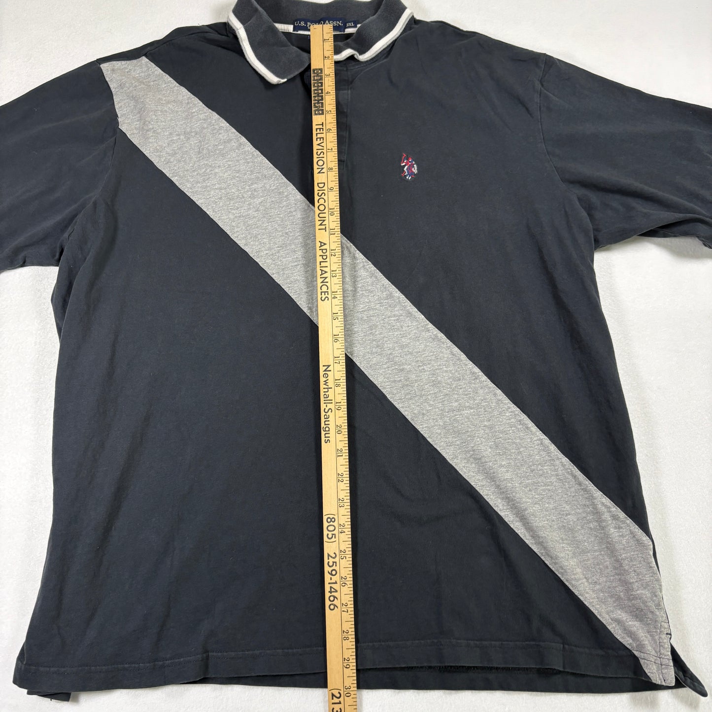 US Polo Assn Mens 3XL Black Gray Diagonal Stripe Polo Shirt Short Sleeve Cotton