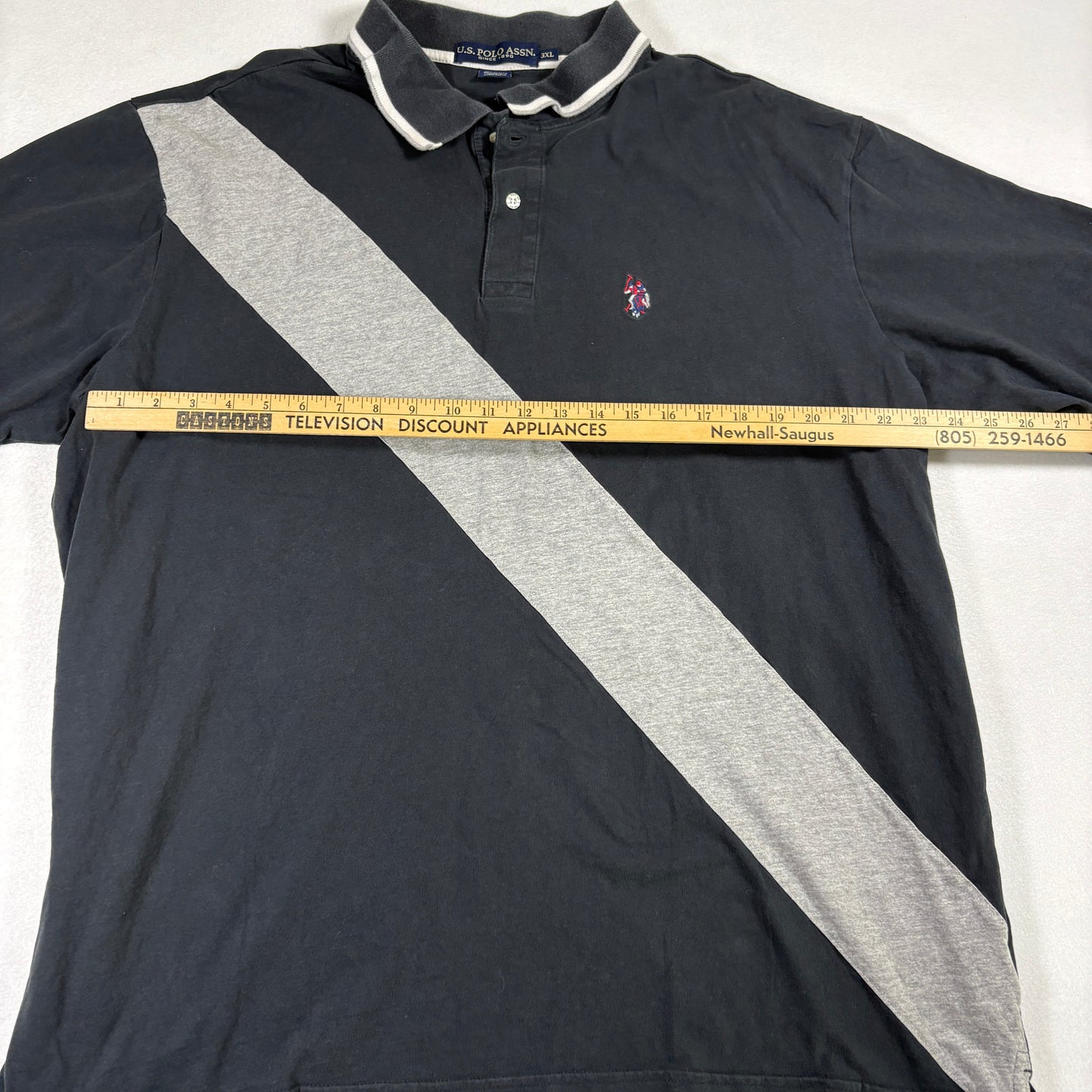 US Polo Assn Mens 3XL Black Gray Diagonal Stripe Polo Shirt Short Sleeve Cotton