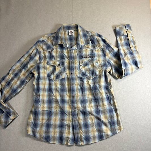 House Of Blues Plaid Western Shirt XL Fits Like XL Rockabilly Skull Button Up