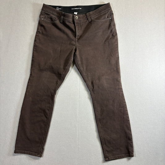 Liz Claiborne Skinny Jeans Womens 16 Brown Stretch Denim Classic Fit 35x27 Pants