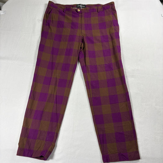 Vintage Style Pants Mens 38x32 Purple Brown Plaid Houston White Retro Look Y2K!!