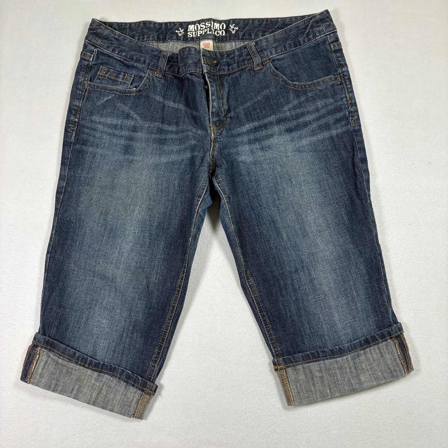 Mossimo womens denim capris size 15 blue jeans cuffed Y2K grunge 90s stretch